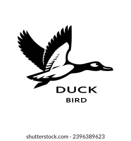 Flying duck logo. Black and White style.
