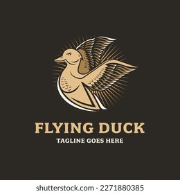 flying duck logo design template with dark background