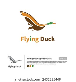 Flying duck logo template with a simple goose shape and with an solid color for your farm logo.