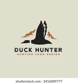 flying duck on the sky and cloud silhouette for hunting logo design vector template do using adobe illustrator