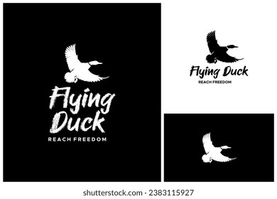 Flying Duck Silhouette For Bird Fowl logo, Mallard Wild Logo For Hunting Area Or Duck Habitat Symbol