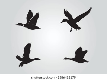 Flying duck silhouette, duck free vector illustration art  