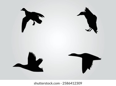 Flying duck silhouette, mallard duck free vector art