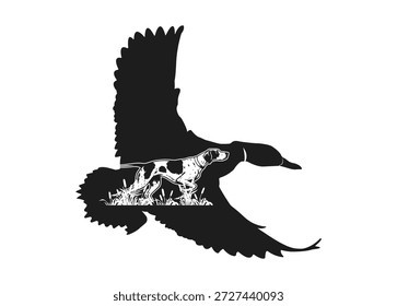 silhueta de pato voador com ponteiro cão vetor arte