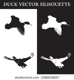 flying duck silhouette set. free vector illustration