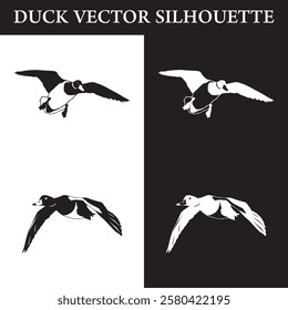 flying duck silhouette set. free vector illustration