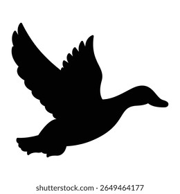 Flying Duck Silhouette Vector, Black Bird in Flight Animal Icon.