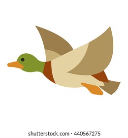 Flying duck. Vector duck. Duck on isolated background. Duck in cartoon style. Stylized icon of a duck.