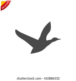 flying ducks icon, vector duck silhouette, isolated duck