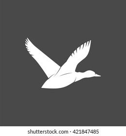 flying ducks icon, vector duck silhouette, isolated duck
