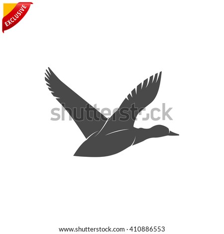 flying ducks icon, vector duck silhouette, isolated duck