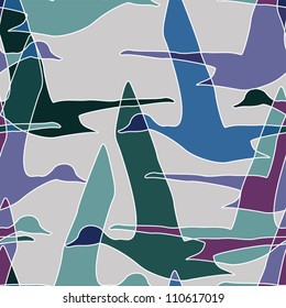 Flying ducks theme seamless pattern