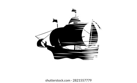 The Flying Dutchman, black isolated vector silhouette