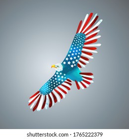 Flying eagle with american flag. US Independence Day. Vector illustration