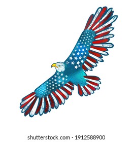 Flying eagle with american flag. US Independence Day. Vector illustration