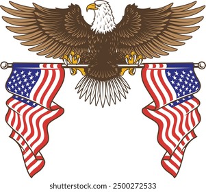 Flying Eagle with American Flag vector illustration logo 