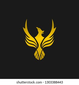 Flying Eagle Animal Lineart Badge Design Black Background Logo Vector Illustration