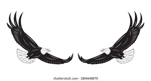 Flying Eagle - Bald Eagle Drawing In Black And White Vector