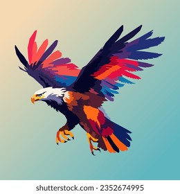 flying eagle with big wings drawn using WPAP art style, pop art, vector illustration.
