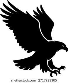 Silueta negra del águila voladora aislada en el fondo blanco