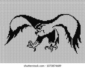 Flying Eagle, black and white knitting vector pattern as a fabric texture