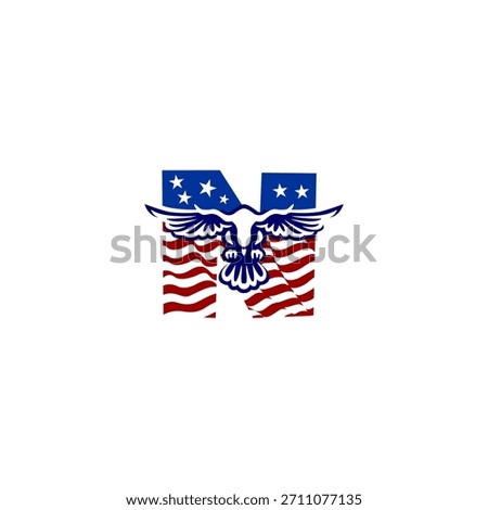 Flying eagle blended with the USA flag forming a unique alphabet letter, ideal for logos, patches, and patriotic branding projects.