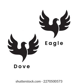 Flying Eagle , Flying Dove Silhouette Vector Isolated On White Background - Bird With Wings or feathers