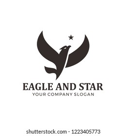 Flying eagle, falcon, bird logo with star logo