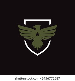 Flying Eagle Falcon Hawk Bird With Star Shield Secure For Army Military Logo Design