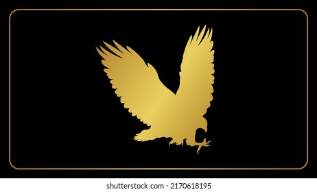 Flying eagle falcon hawk golden silhouette design, Isolated gold color eagle icon illustration.