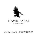 Flying Eagle Hawk Falcon Bird Prey Silhouette Lavender Floral Garden Vector Logo Design Illustration