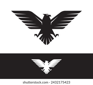 Flying eagle or hawk logo. USA national symbol of freedom and strength. Heraldic bird icon.