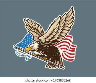 flying eagle holding american flag