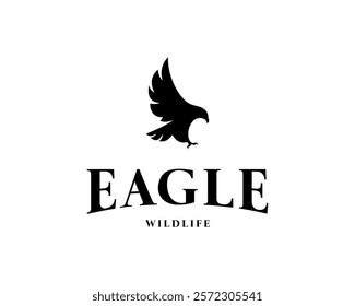 Flying Eagle Hunt Hawk Hunter Bird Prey Silhouette Vintage Flat Vector Logo Design Illustration