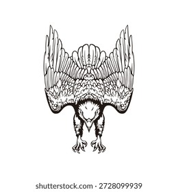 	
Ilustración del águila voladora con las alas extendidas, pájaro blanco y negro del arte de la línea de la presa