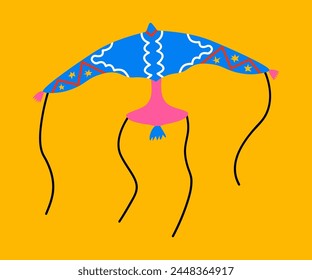Flying eagle kite. Color craft Japanese toy. Vector illustration.