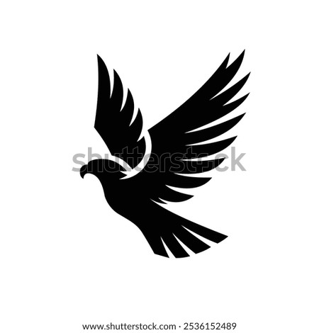 Flying eagle logo design with black color silhouette. Hawk silhouette Illustration. American heraldic sign