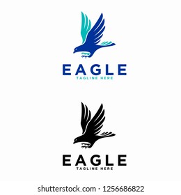 The flying eagle logo design inspiration, blue and black color, flat vector