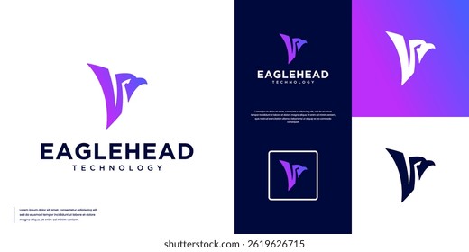 Flying eagle logo with modern abstract style, smart technology symbol, design vector template.