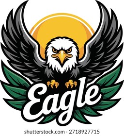 Flying Eagle Logo with Wings – Powerful Eagle Emblem Vector Illustration on White Background