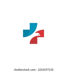 Flying eagle medical logo. This logo design was created using a medical cross and eagle elements. A type of logo with a modern, simple, elegant, professional style and easy to use in various media.