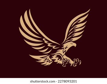 Flying eagle on a dark background. Eagle logo template.