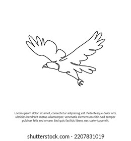 Flying eagle one continuous line drawing. Cute decoration hand drawn elements. Vector illustration of minimalist style on a white background.