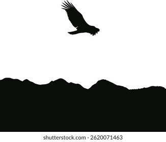 Flying Eagle Over Mountains Silhouette| Majestic Bird Vector Art