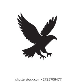 Flying Eagle Silhouette Icon, Powerful Bird of Prey in Minimalist Black Style