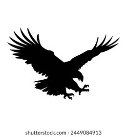 A flying eagle silhouette isolated white background