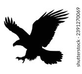 Flying Eagle Silhouette on White Background.