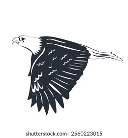 flying eagle silhouette on white background, vector