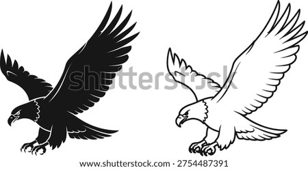 Flying Eagle Silhouette and Outline Vector Icon Vector