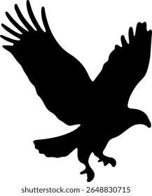 Flying Eagle Silhouette Vector Black Bird of Prey Clipart on White Background